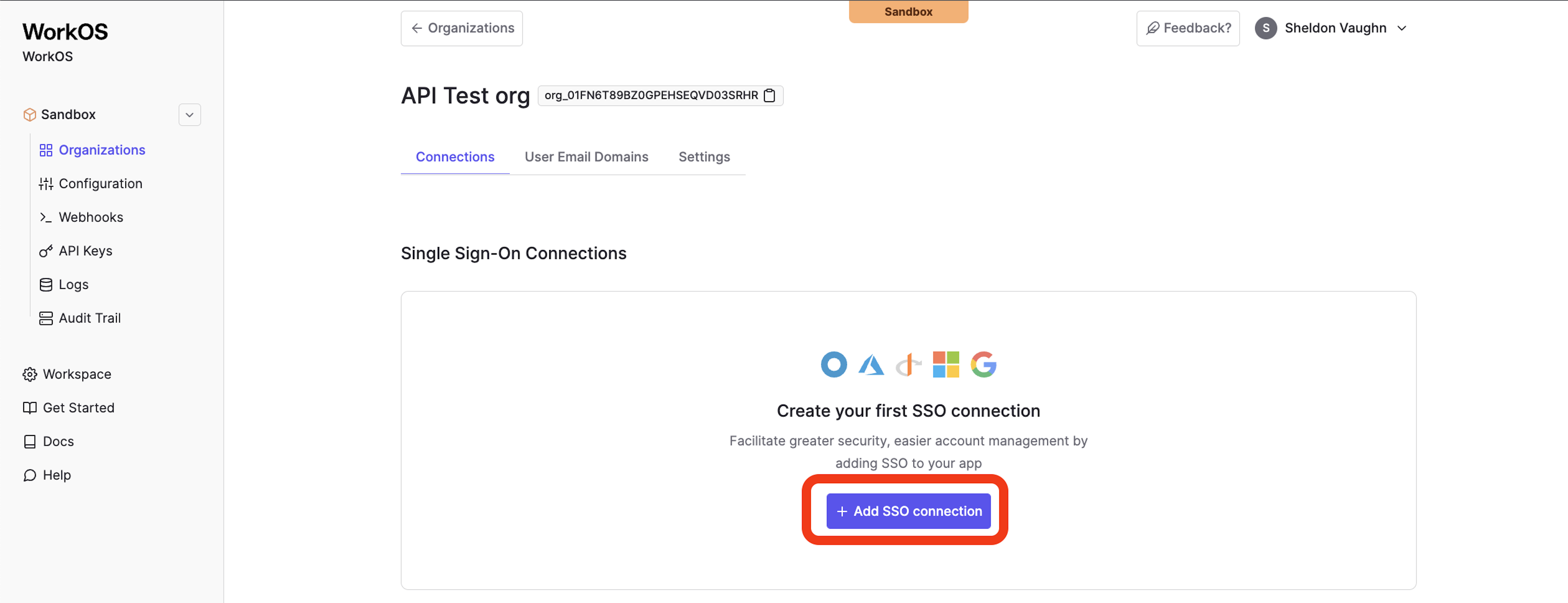 WorkOS Dashboard Add SSO Connection