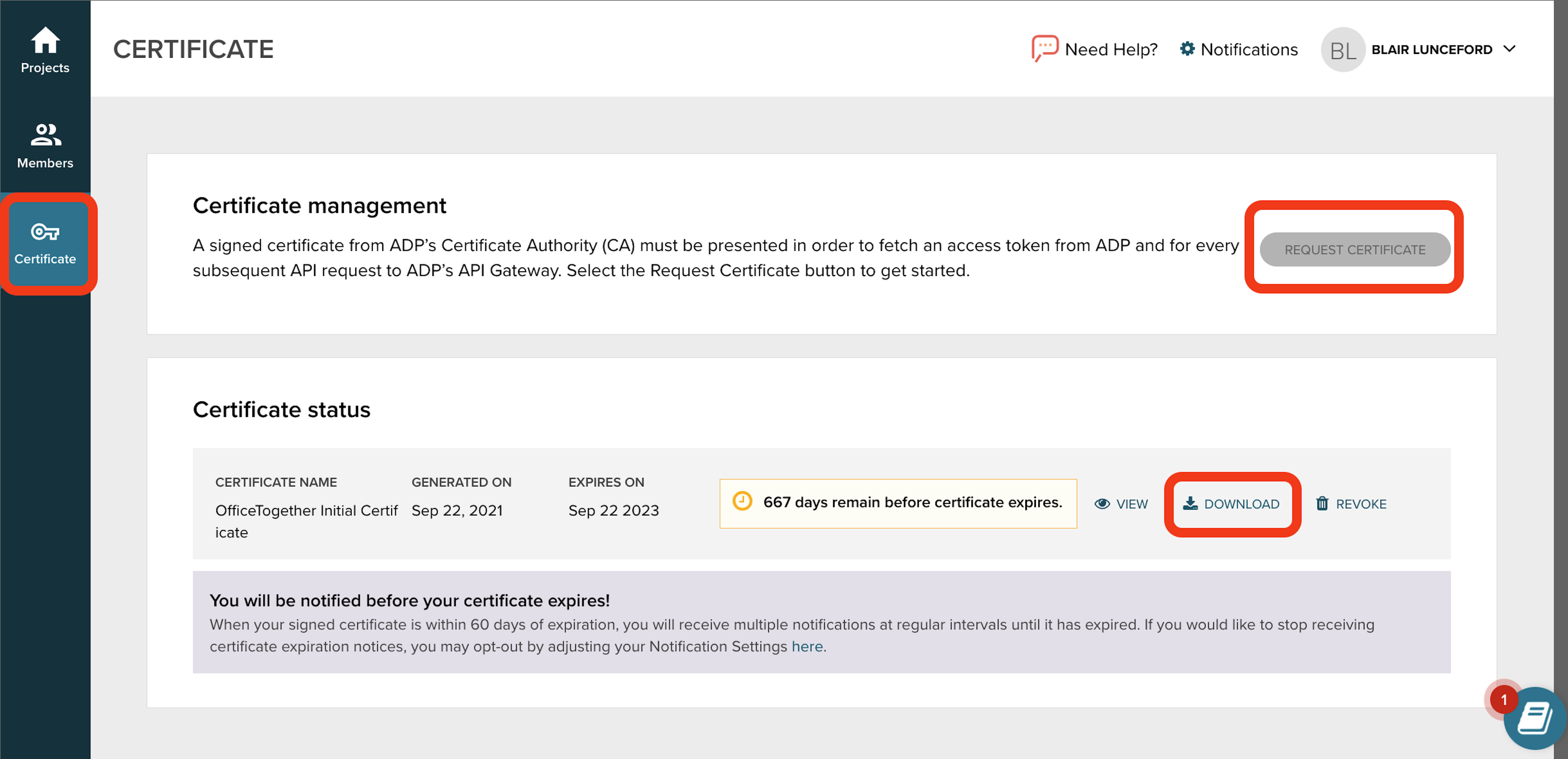 Download ADP SSL Certificate and Private Key