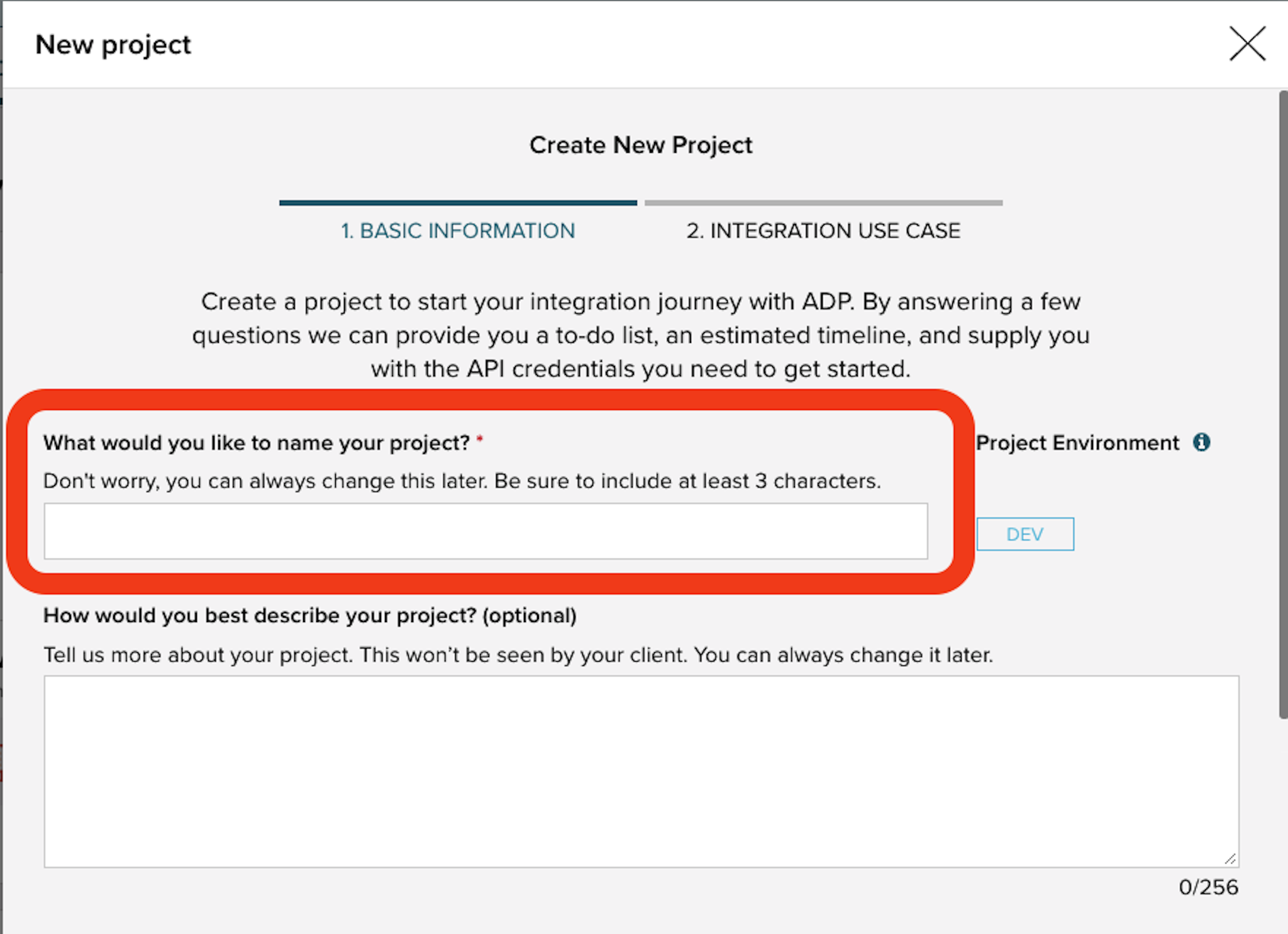 Create Project in ADP