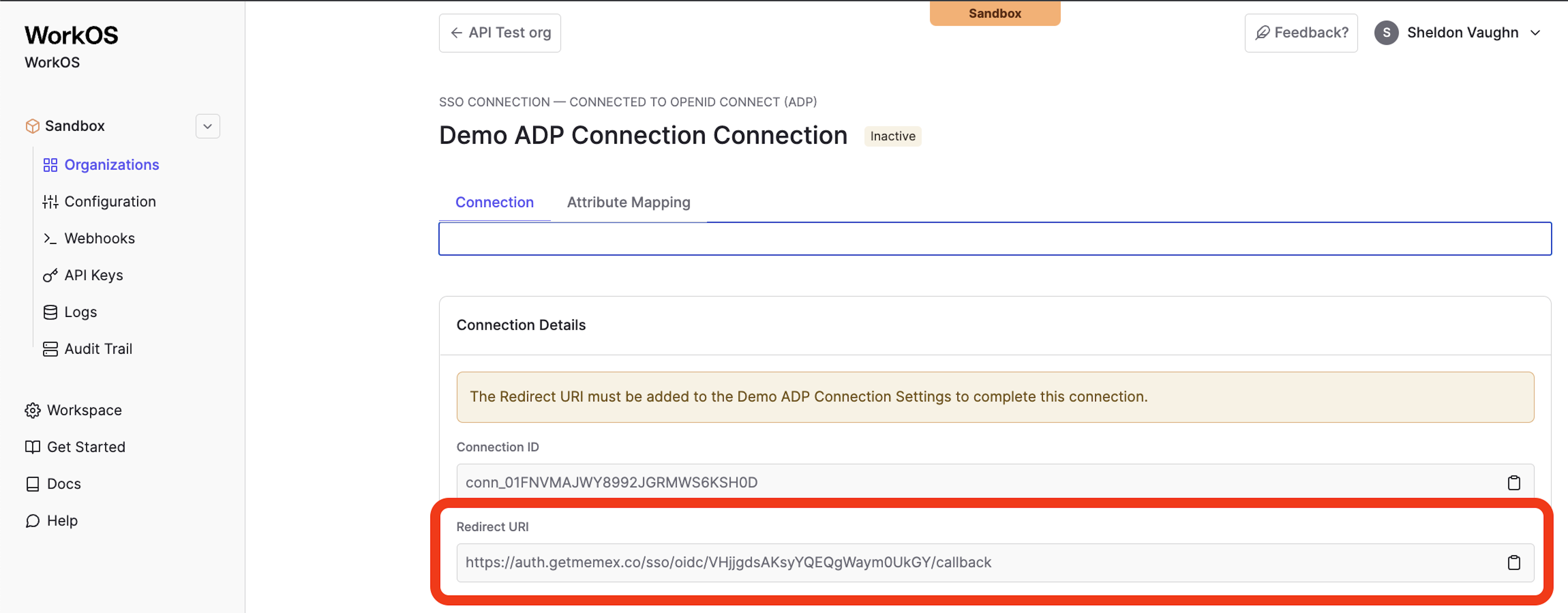 Copy Redirect URI from WorkOS Dashboard