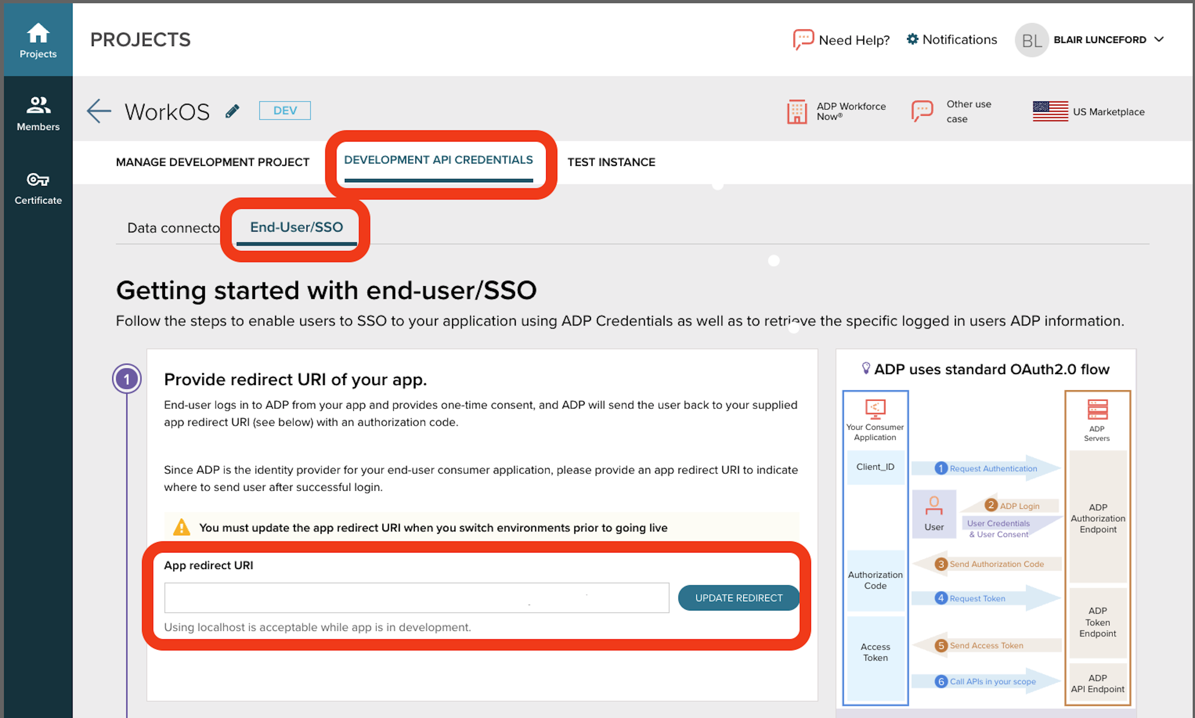 Add Redirect URI to ADP App