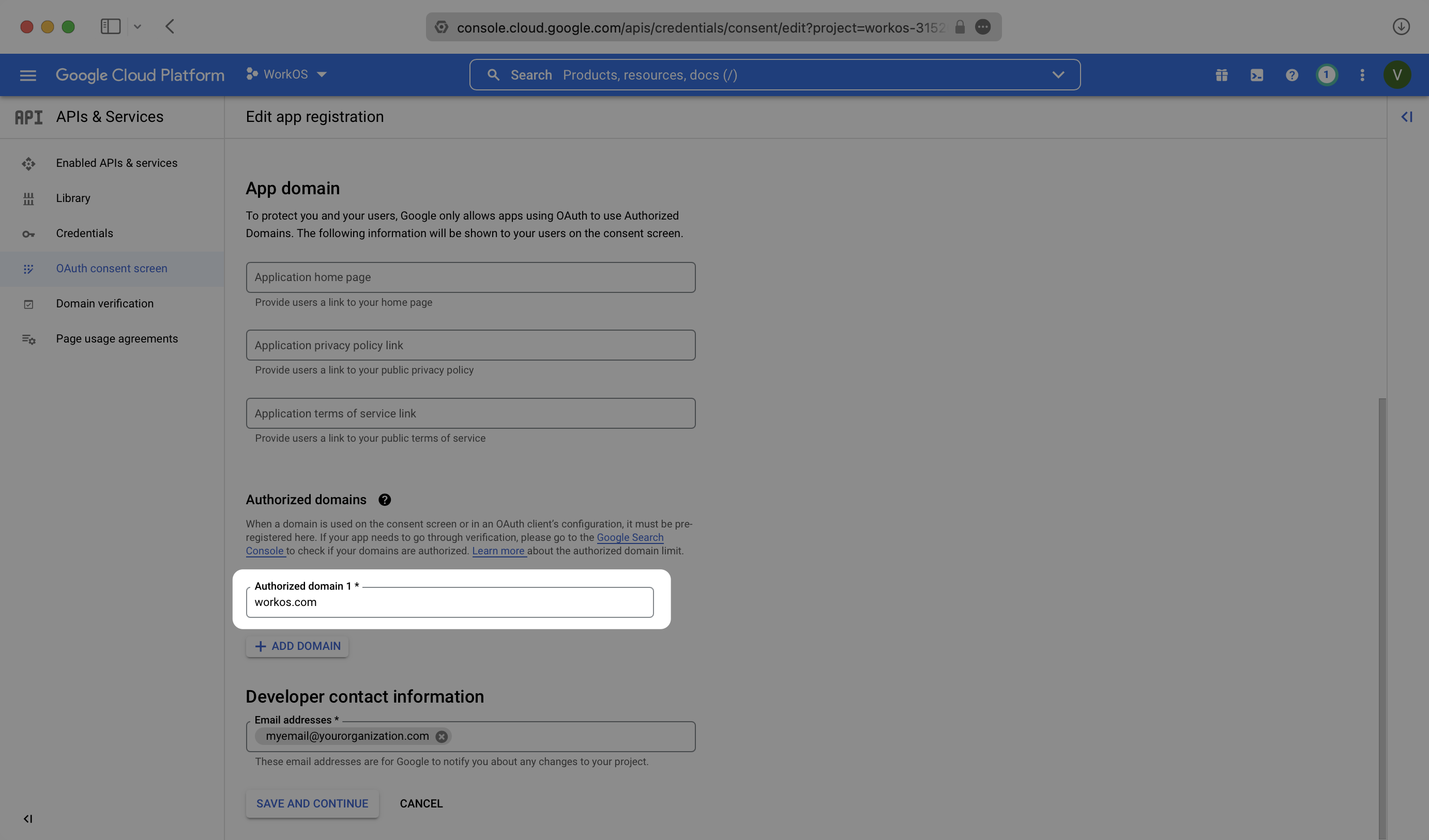 Add WorkOS Domain to Google OAuth App