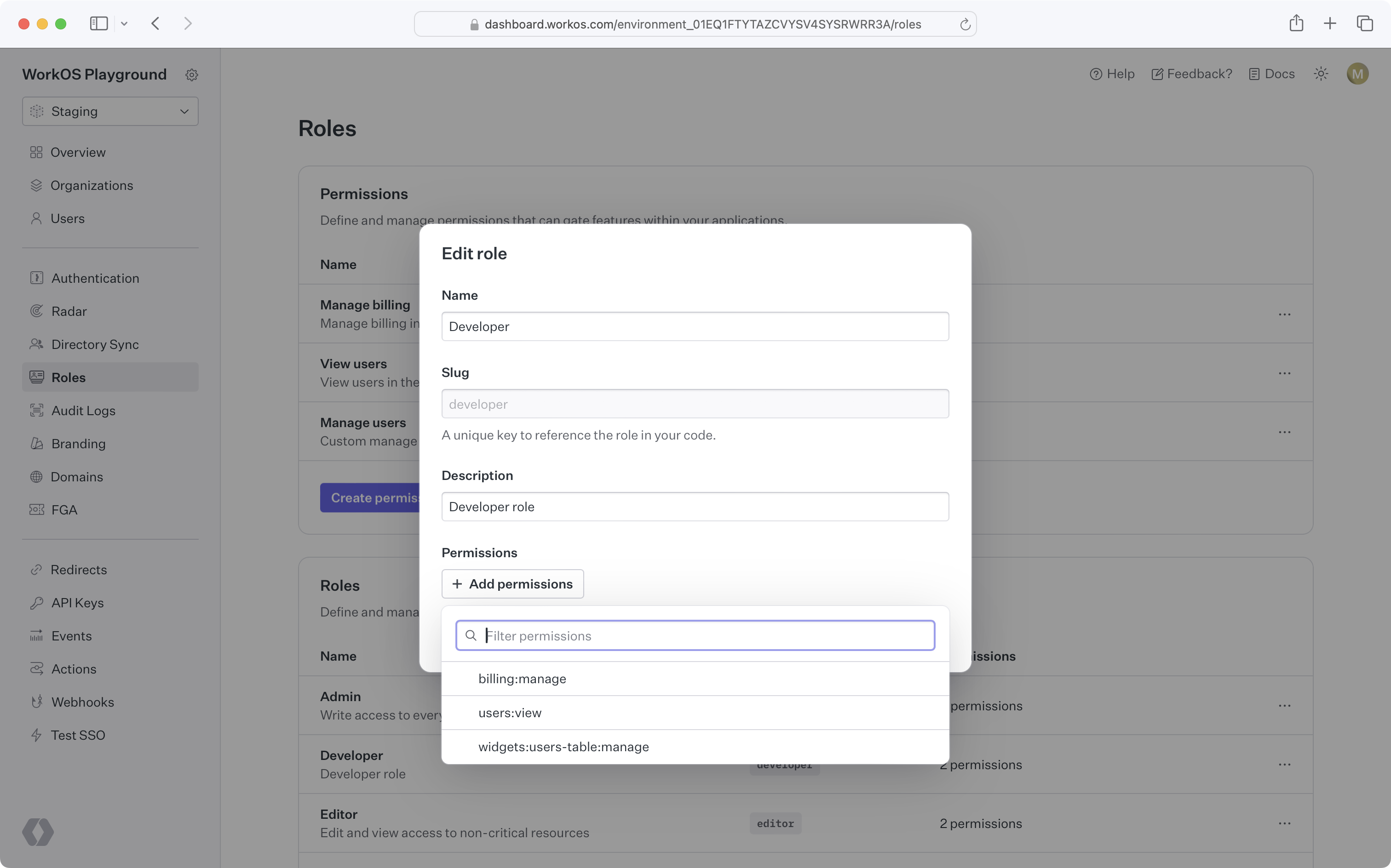 Assign permissions to a role