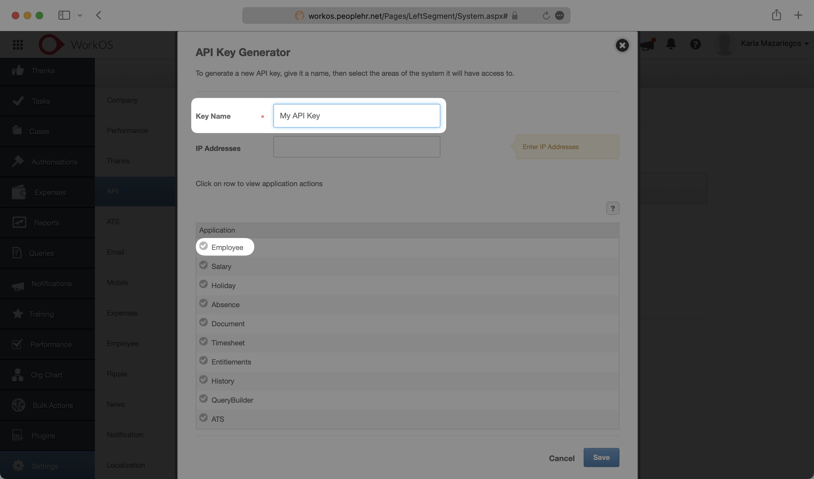 Configure Access People HR API Key