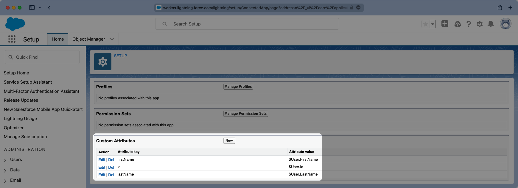 A screenshot showing how to configure SAML attribute mapping in the Salesforce dashboard.