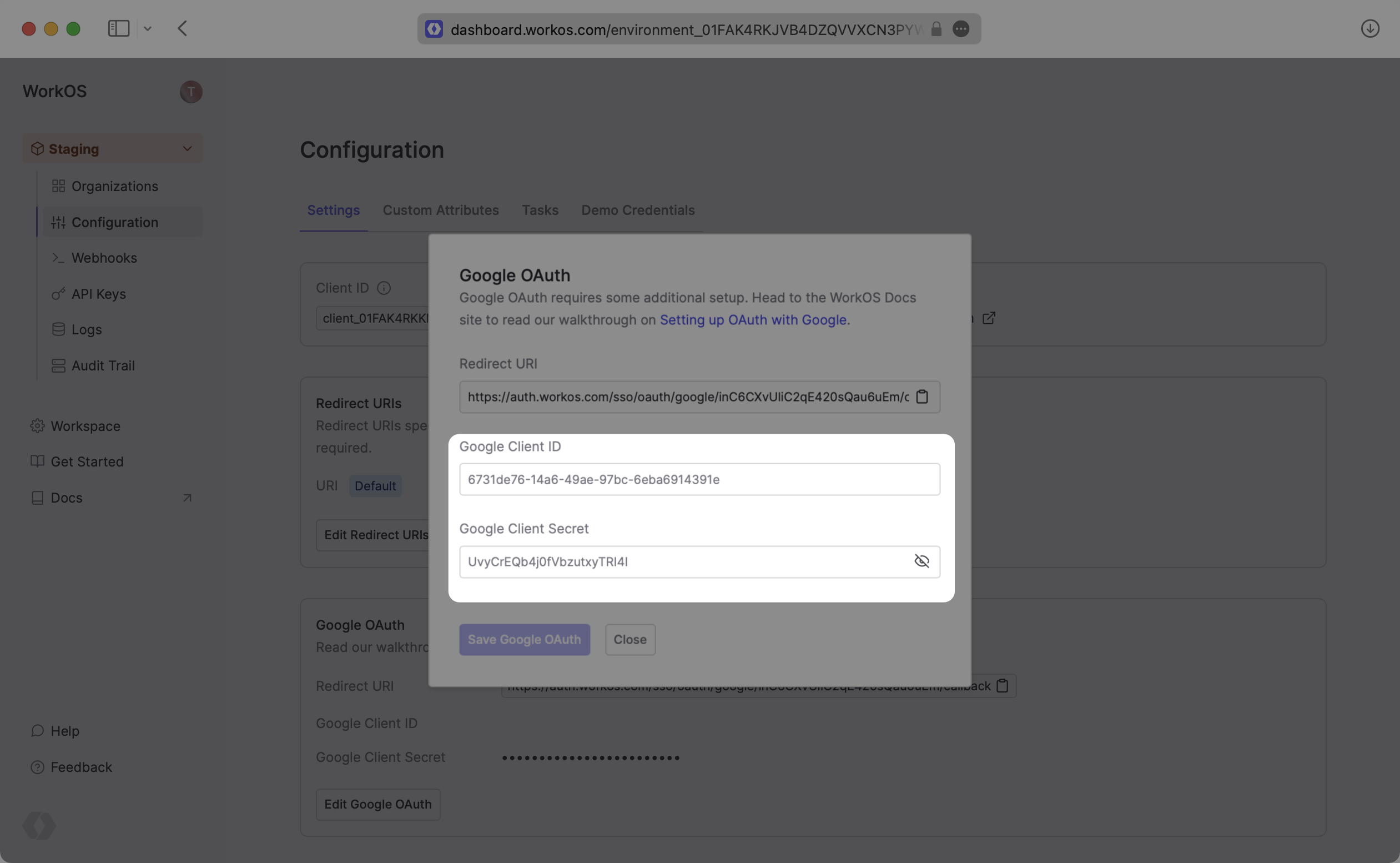 Add Google OAuth Credentials to WorkOS Dashboard