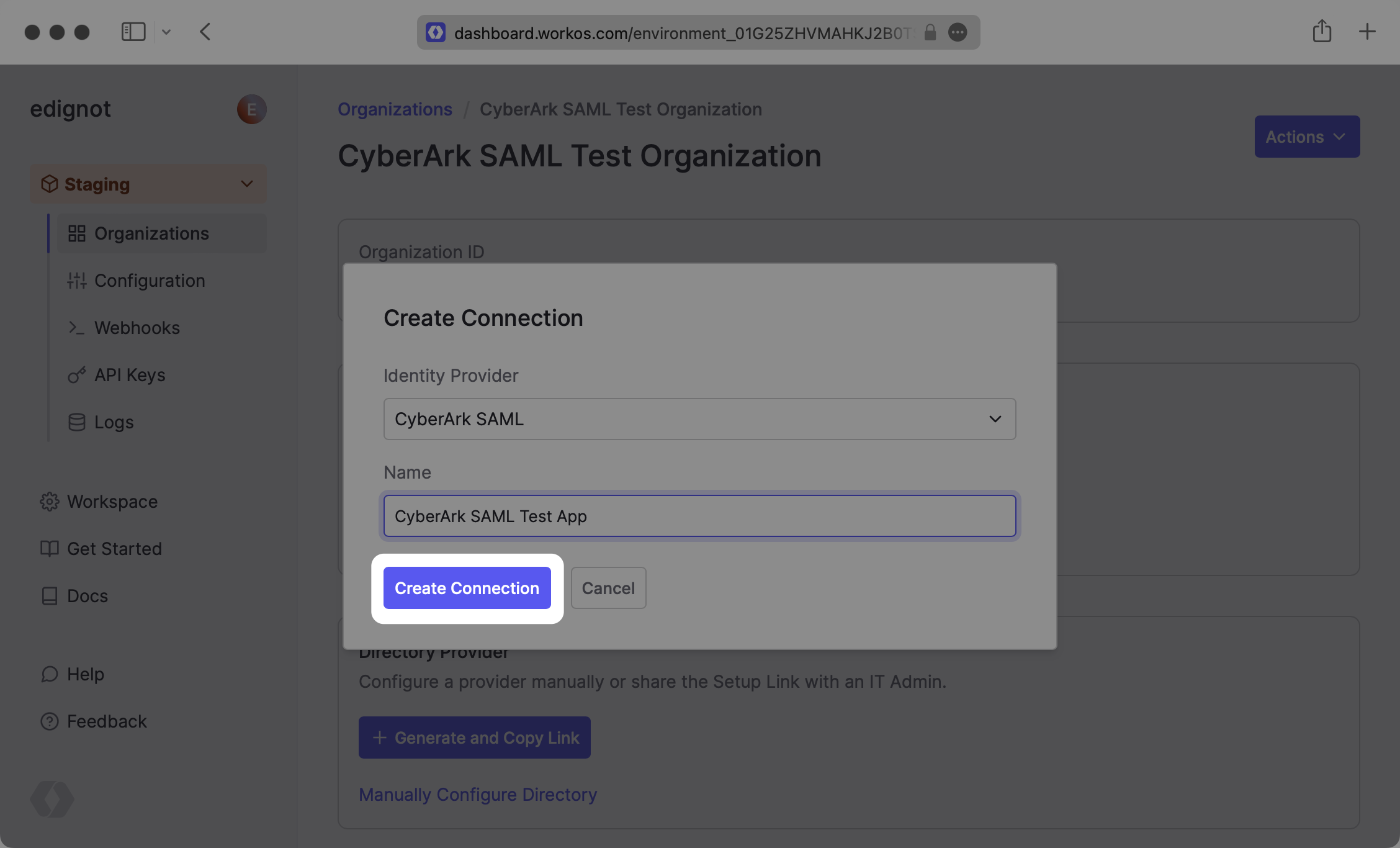 Create CyberArk Connection