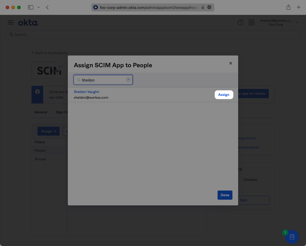 Select Users to Assign to Okta SCIM App