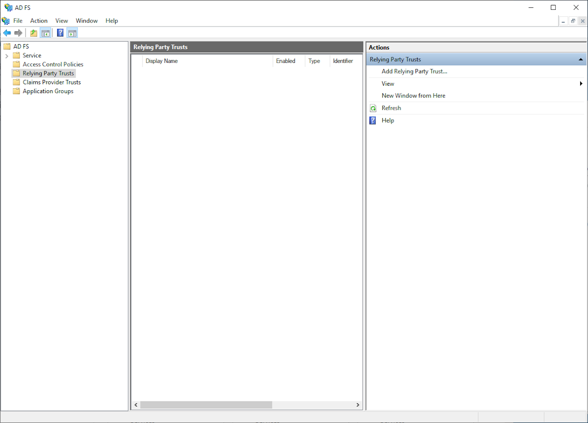A screenshot showing the AD FS Management Console.