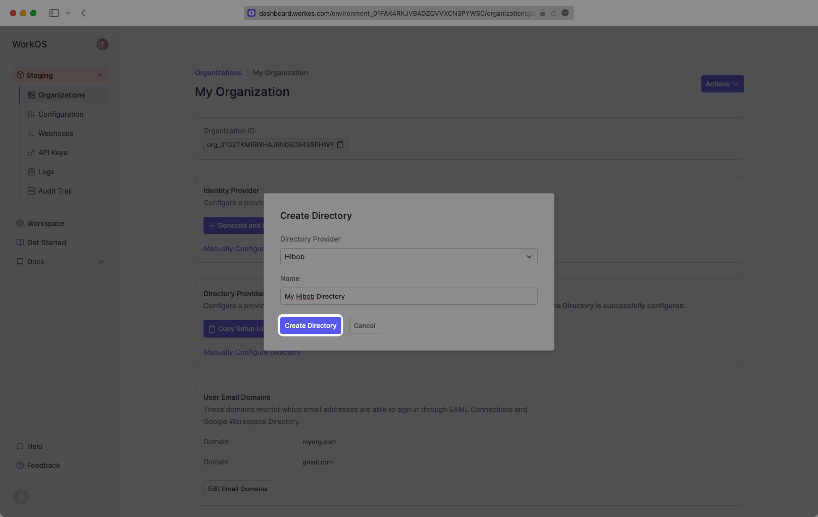 Select Hibob Provider in WorkOS Dashboard