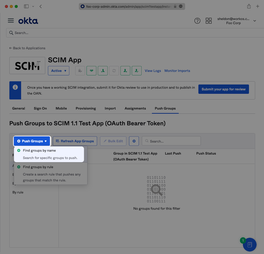 Assign Groups to Sync in Okta SCIM App