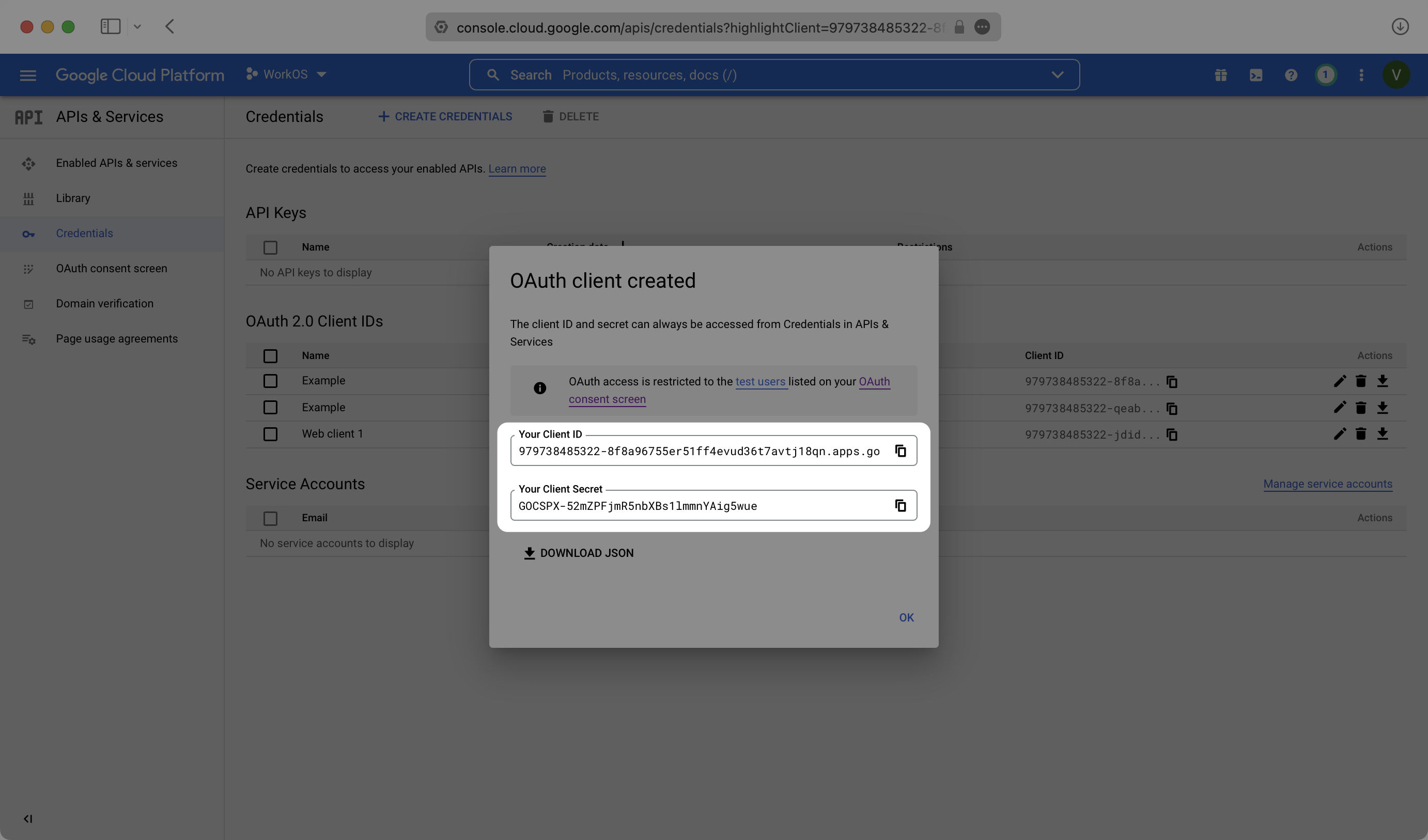 Collect Google OAuth Client ID and Secret