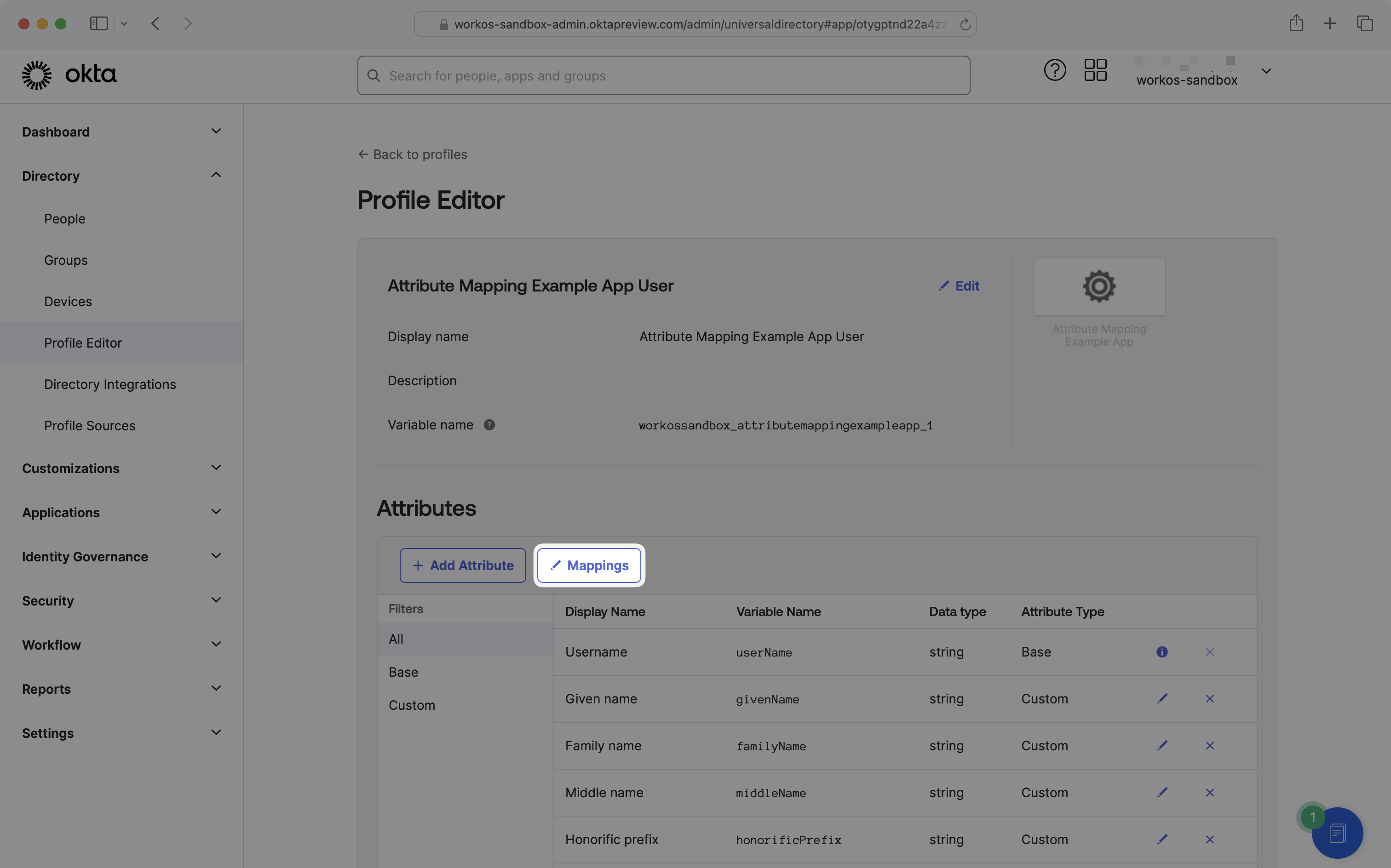 Okta profile editor mappings
