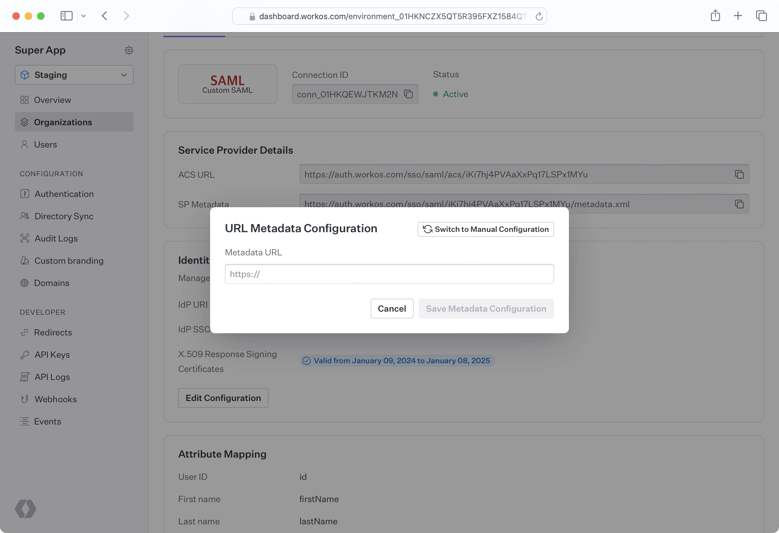 Workos SAML Signing Certificates – Single Sign-On – WorkOS Docs