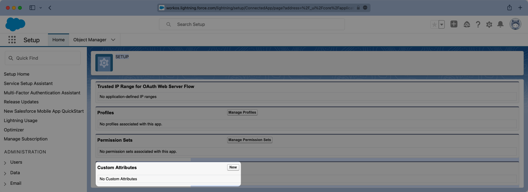 A screenshot showing how to create new Custom Attribute mapping in the Salesforce dashboard.