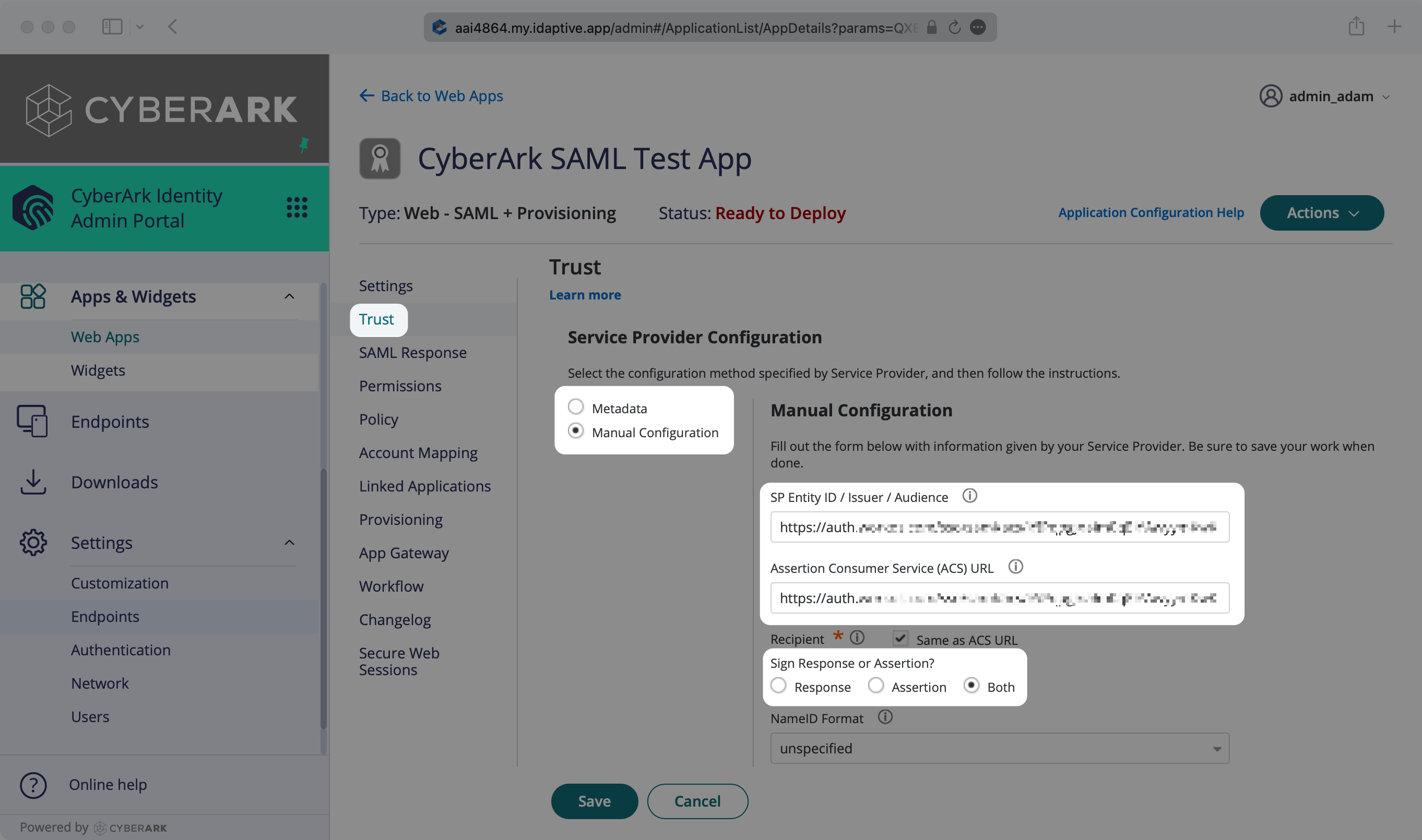 Configure SAML App in CyberArk