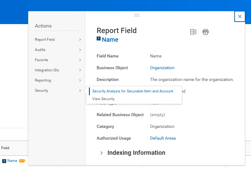 A screenshot showing user access to a report in the Workday Dashboard.