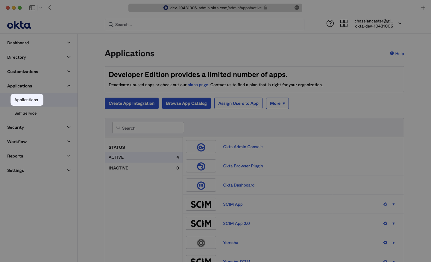 A screenshot showing where to select "Applications" in Okta.