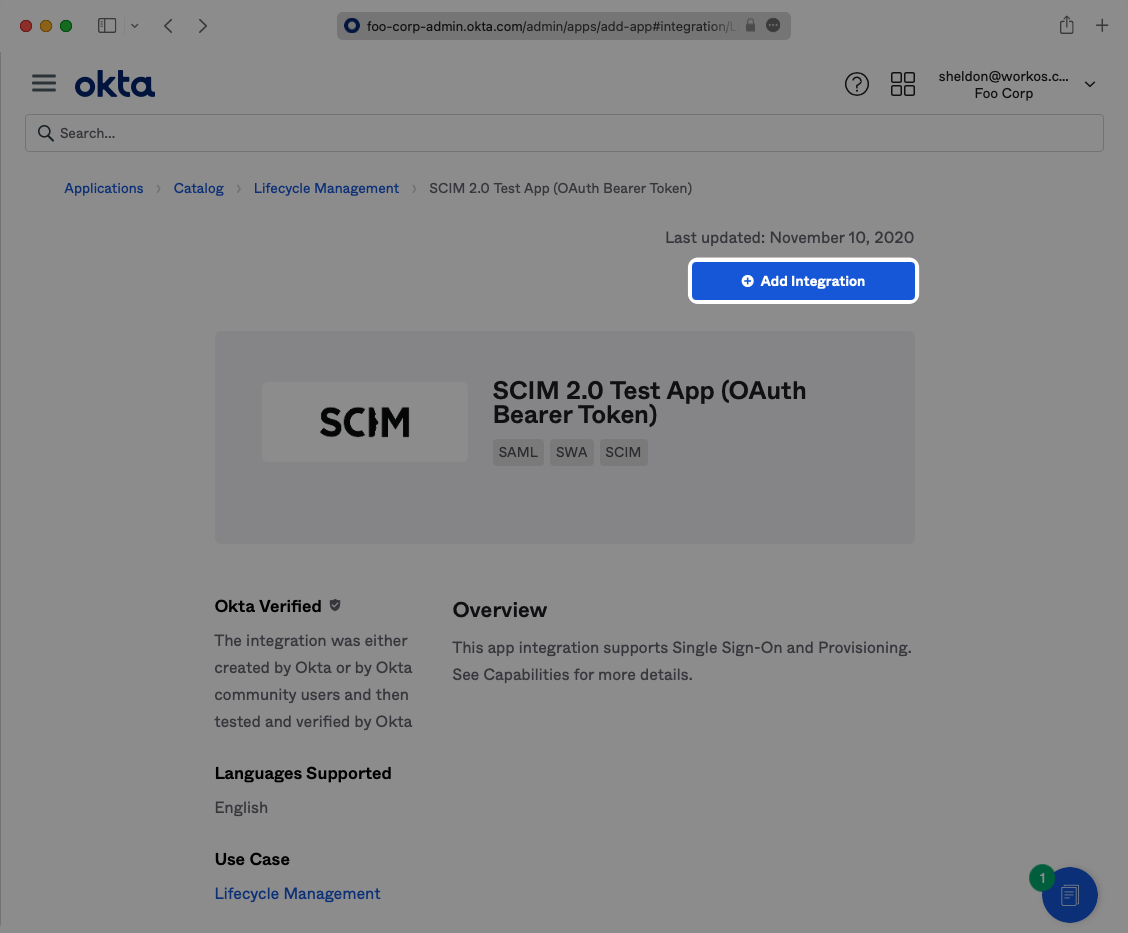 Add SCIM Integration App in Okta