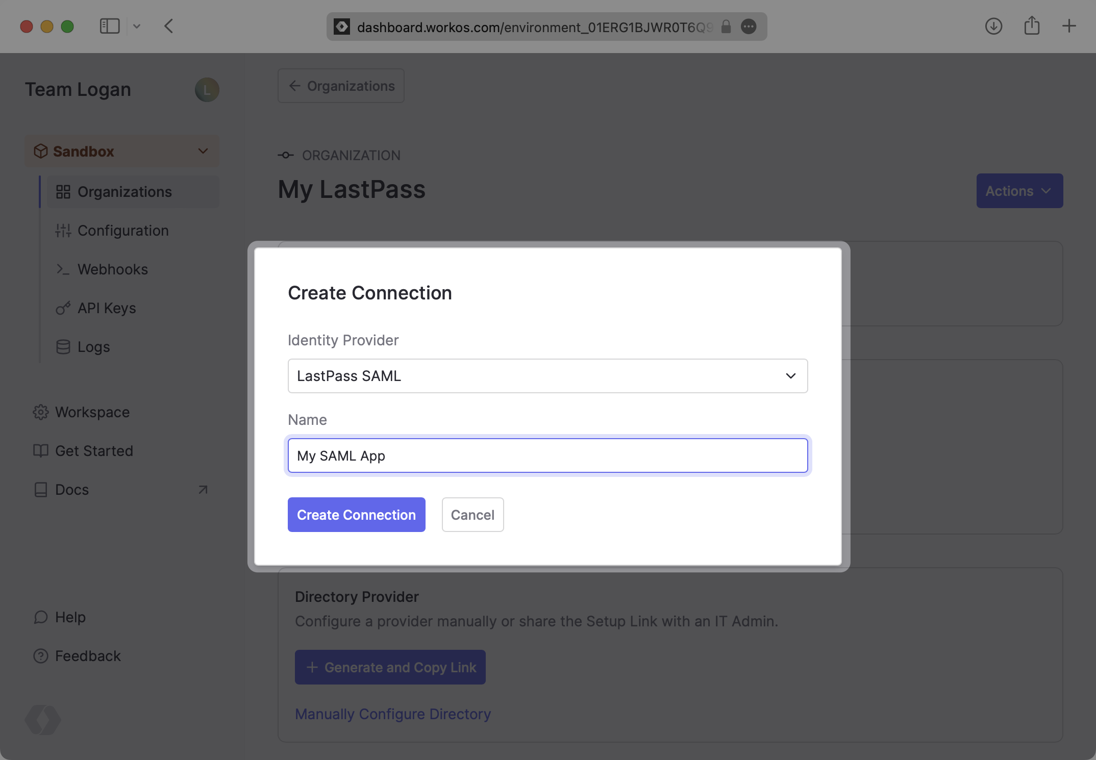Create LastPass SAML Connection