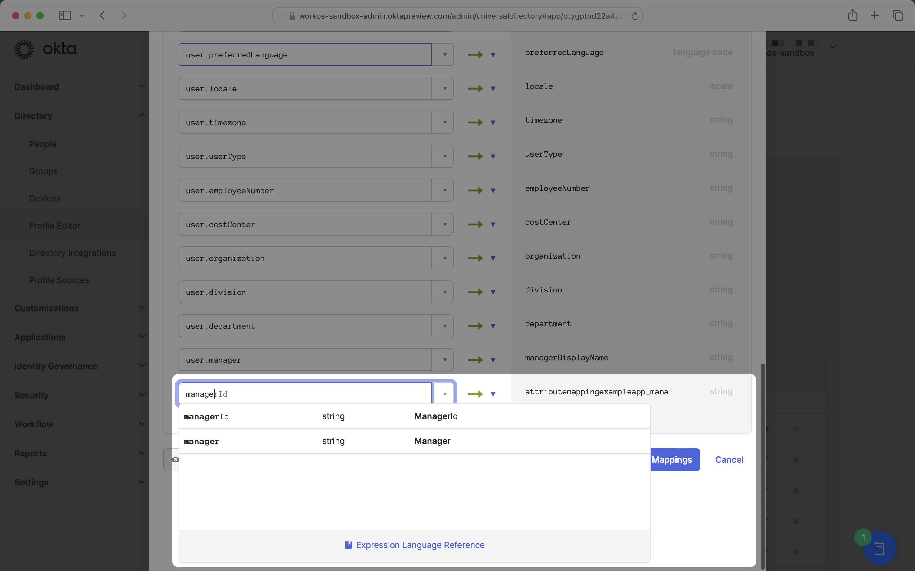 Okta mapping select attribute