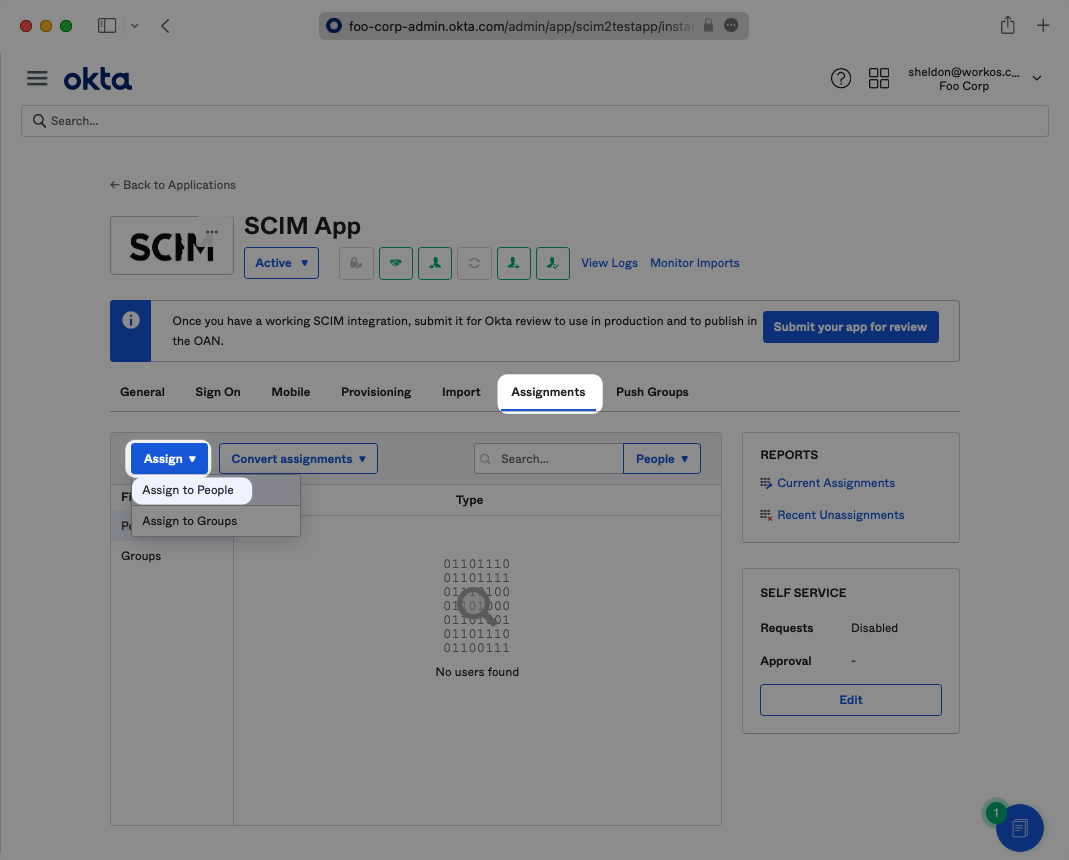 Assign Users and Groups to Okta SCIM App