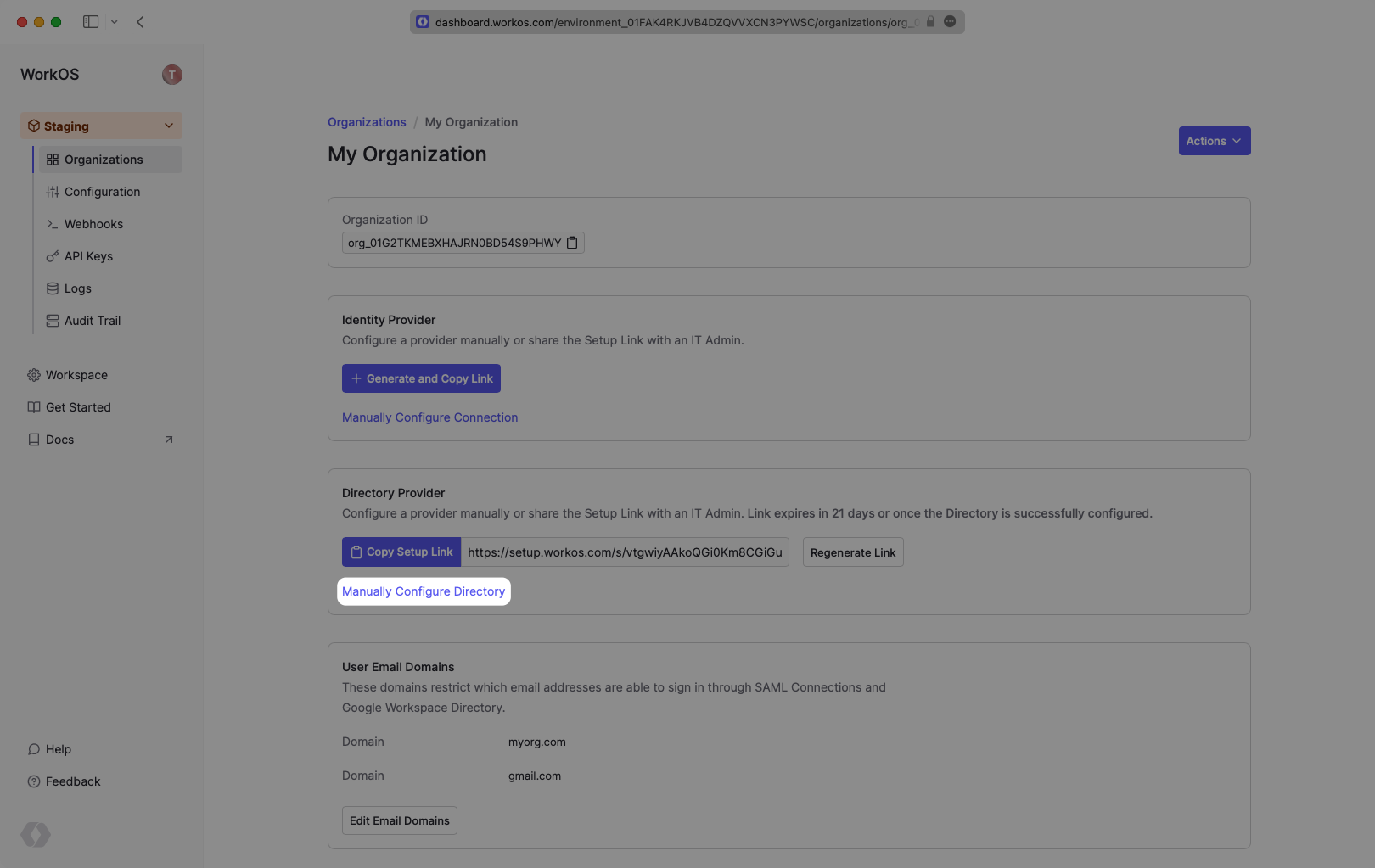 Create New Directory in WorkOS Dashboard