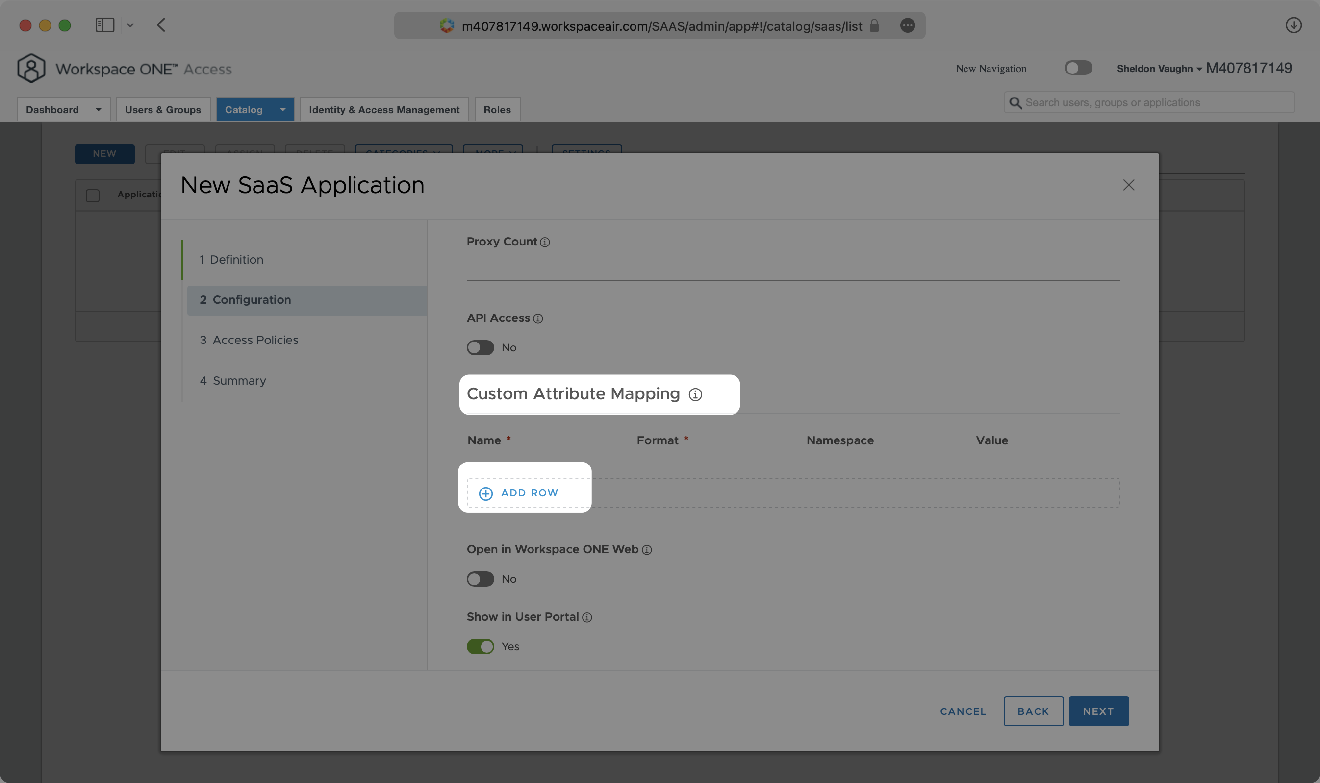 Navigate to Attribute Mapping in VMWare App