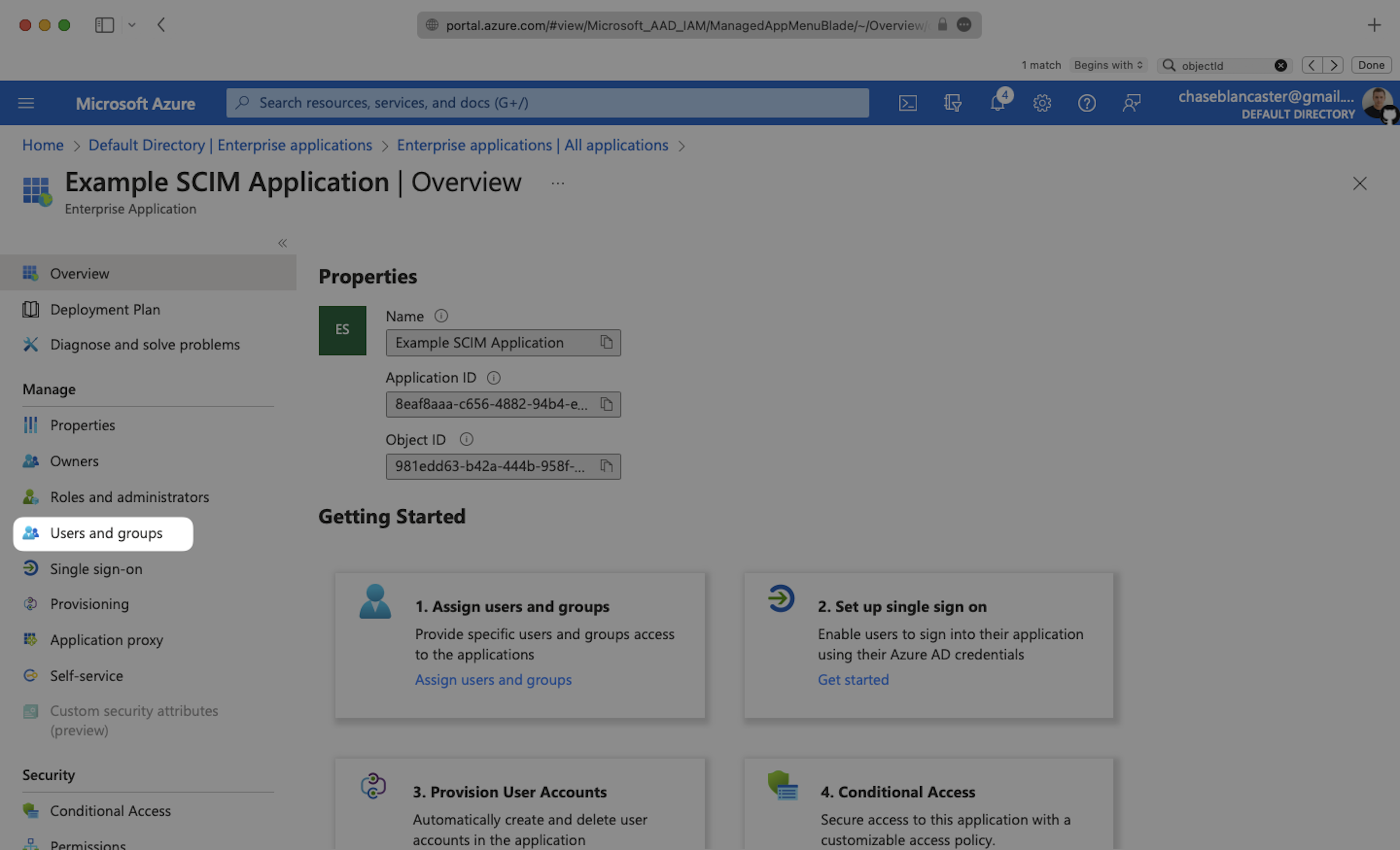 A screenshot showing where to navigate to 'Users and groups' from the 'Manage' section in Azure.
