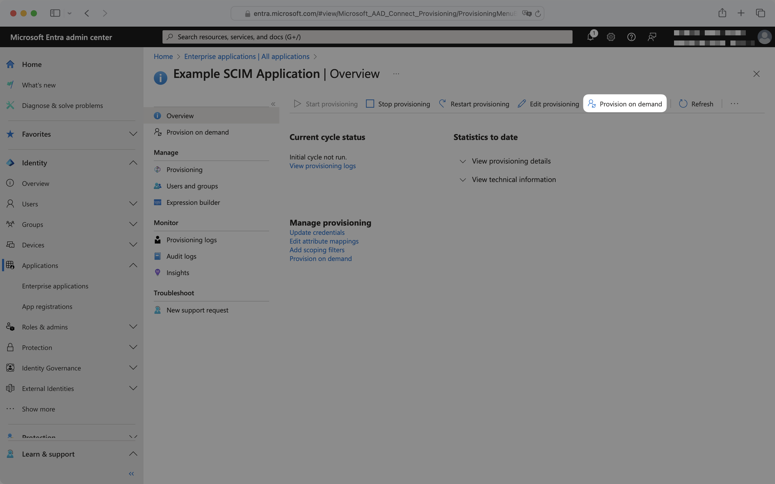 Entra ID provision on demand button