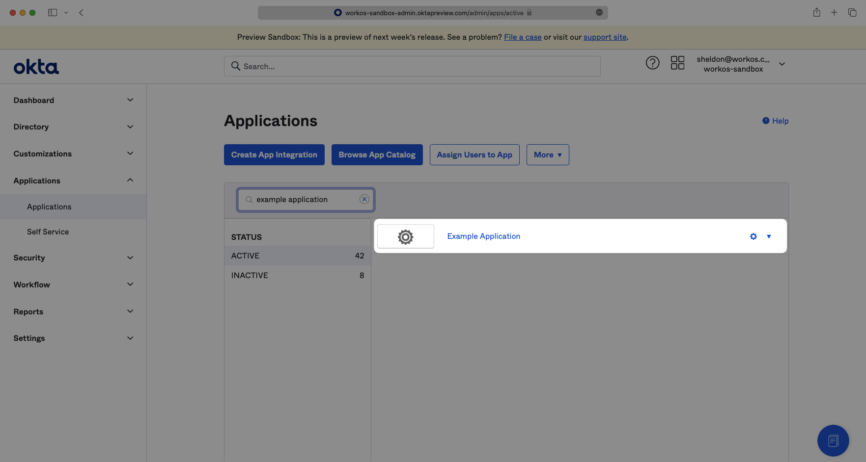 A screenshot showing existing applications in the Okta Dashboard.